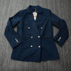 Dokotoo Blazer Women Navy Blue Double Breasted Gold Buttons Jacket Solid Medium